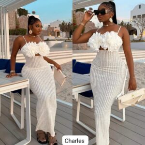 White 3D Floral Corset Maxi Dress