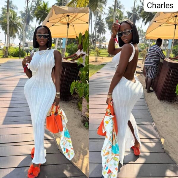 White Ribbed Open Back Maxi Dress