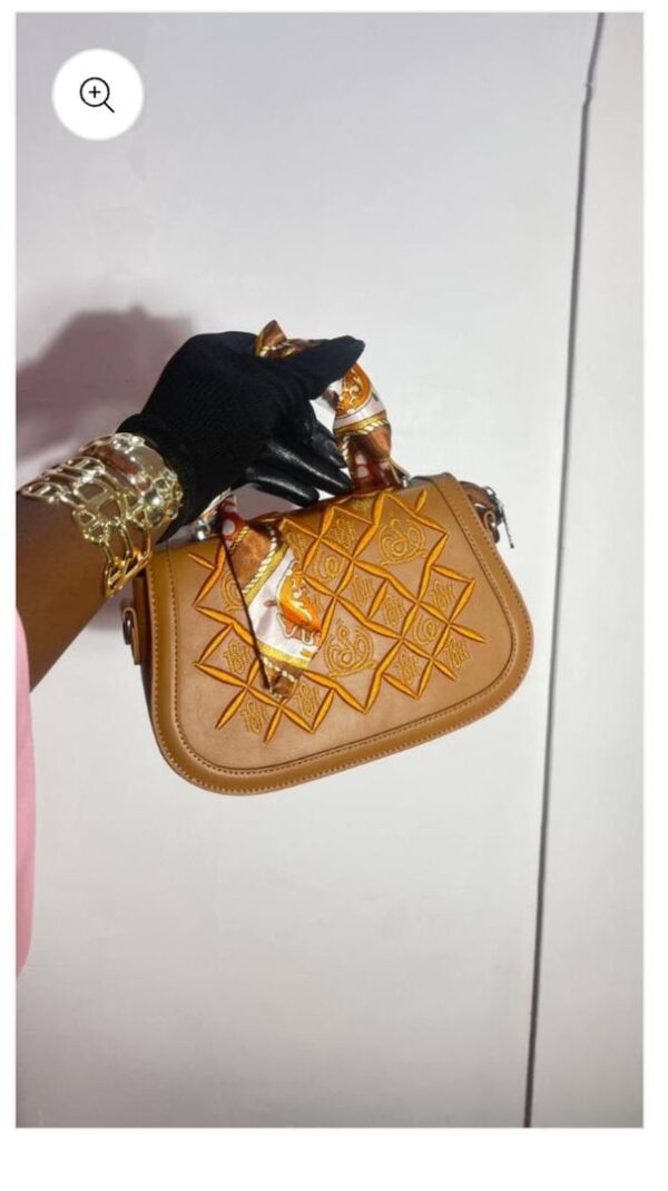 Brown Embroidered Silk Handle Handbag