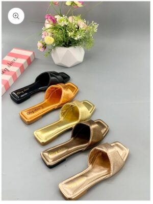 Metallic Cross Strap Flat Slippers
