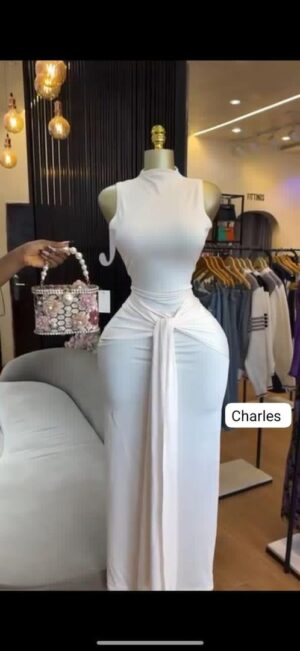 WhatsApp Image 2026-02-22 at 21.27.48 White Sleeveless Knot Waist Maxi Dress