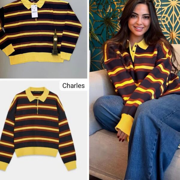 Striped Collar Knit Sweater