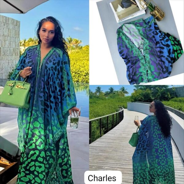 Green Leopard Print Luxury Kaftan