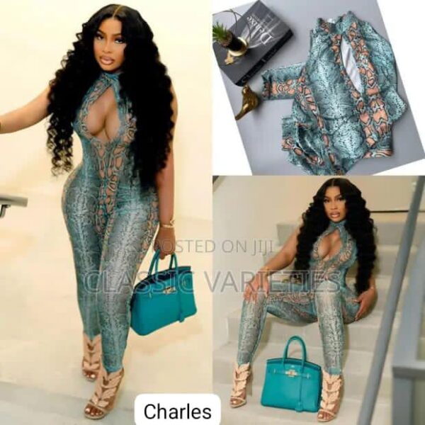 Snakeskin Print Deep V Jumpsuit