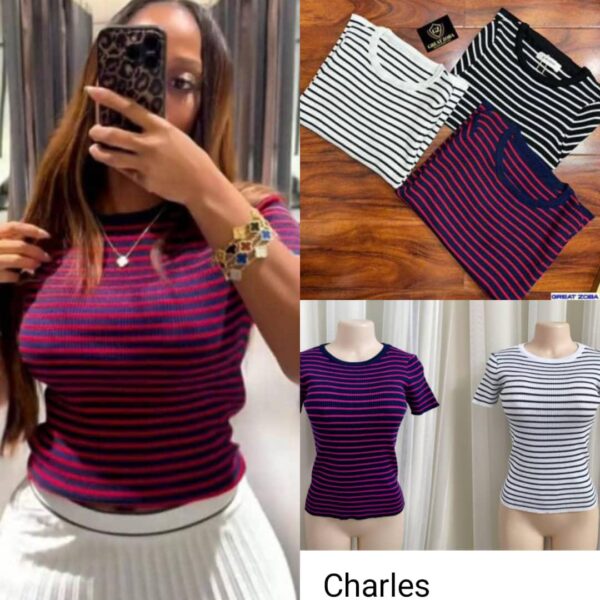 Striped Short Sleeve Fitted T-Shirts