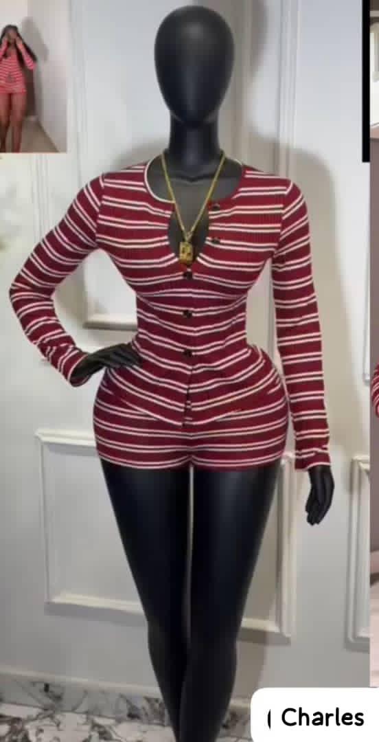 Red Striped Long Sleeve Button Top