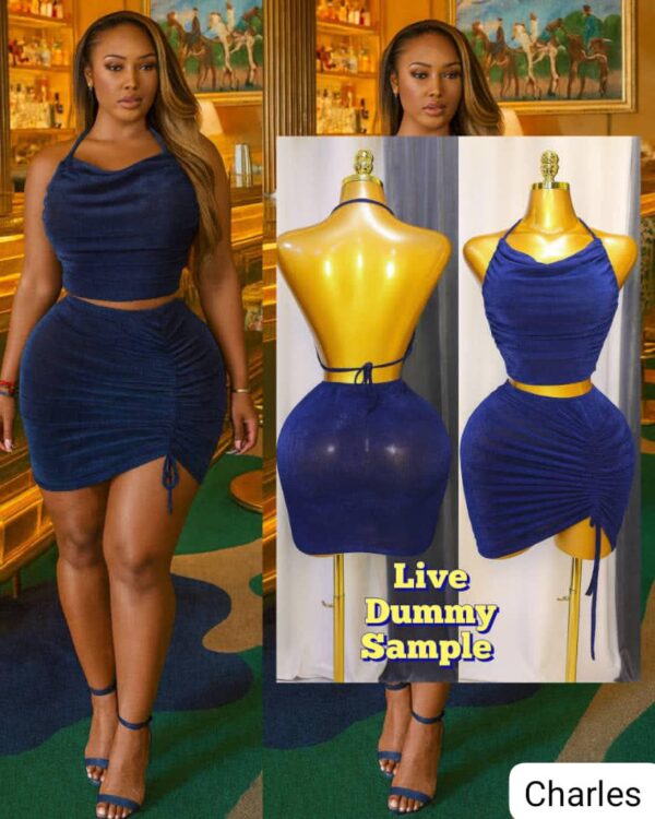 Navy Halter Crop Top and Skirt Set