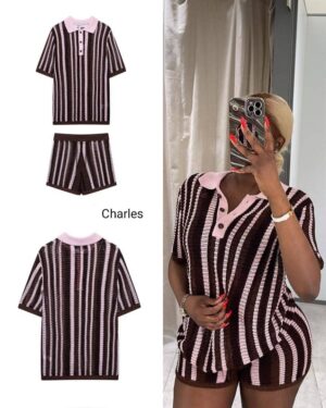 WhatsApp Image 2026-02-22 at 21.46.34 Brown & Pink Striped Knit Shorts Set