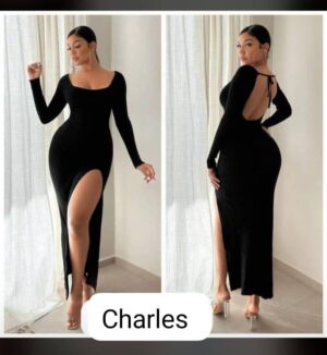 Long Sleeve Black Split Maxi Dress
