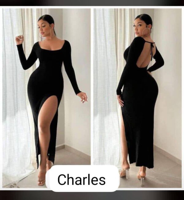 Long Sleeve Black Split Maxi Dress
