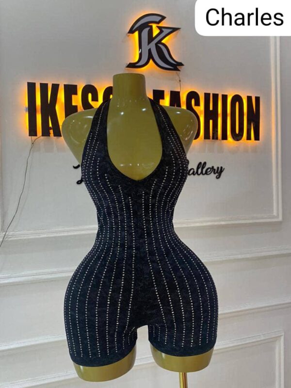 Black Rhinestone Halter Romper