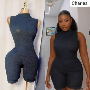 Sleeveless Dark Grey Biker Jumpsuit