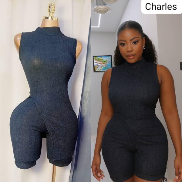 Sleeveless Dark Grey Biker Jumpsuit