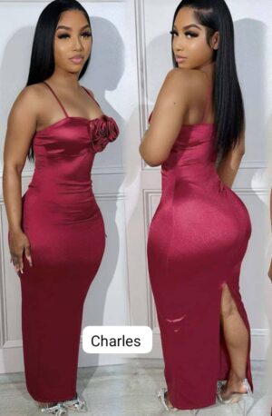 Rose detail satin midi gown