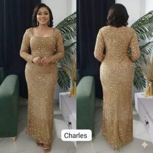 Gold sequin long sleeve maxi dress