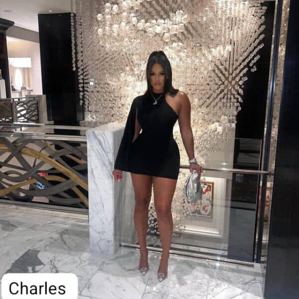 One-sleeve black mini dress