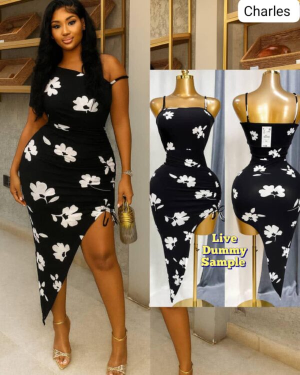 Floral ruched midi dress with slit