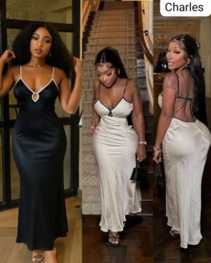 Satin slip maxi dress (black & champagne)