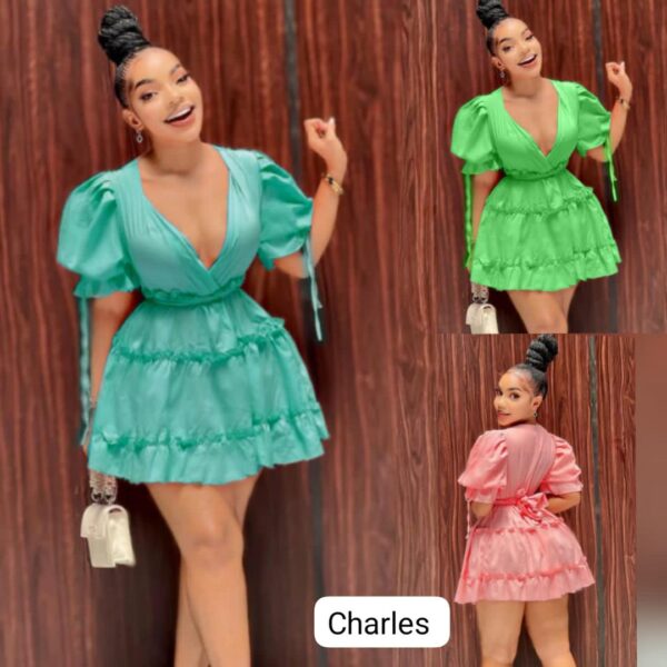 Puff sleeve layered short dress