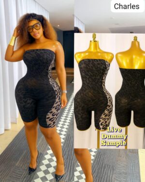 Strapless leopard biker jumpsuit