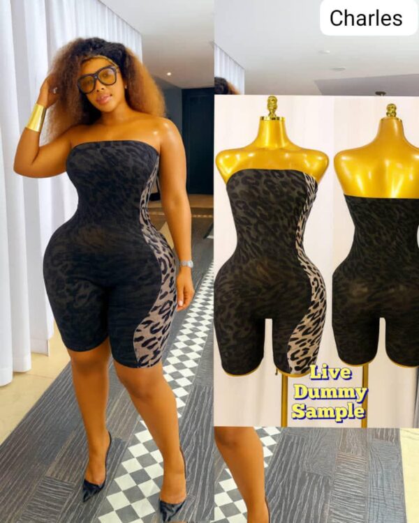 Strapless leopard biker jumpsuit