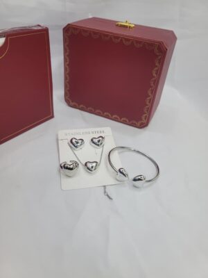 Silver heart stainless jewelry set
