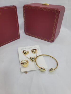 Heart stainless steel full set (necklace, earrings, ring & bangle)