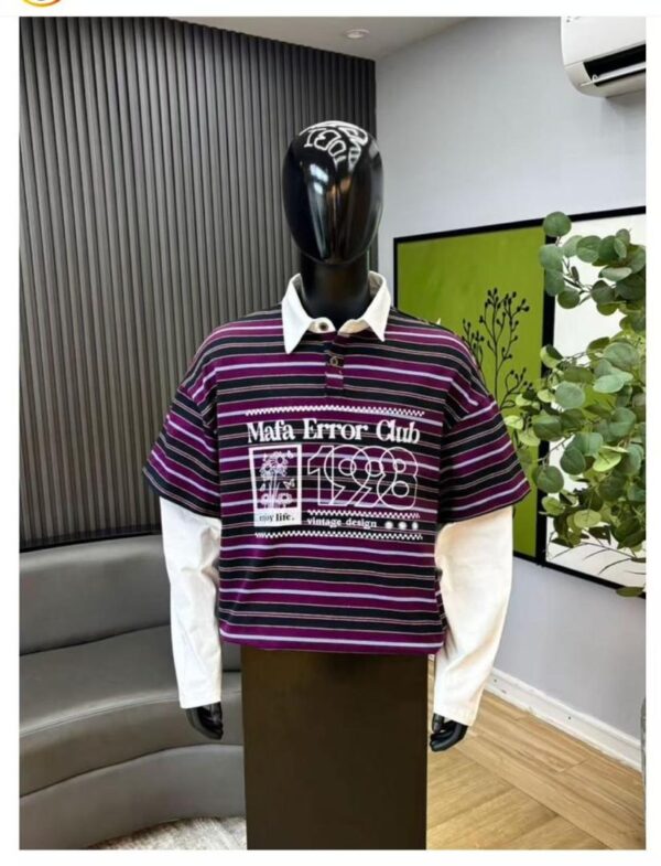 Mafa Error Club layered striped polo top