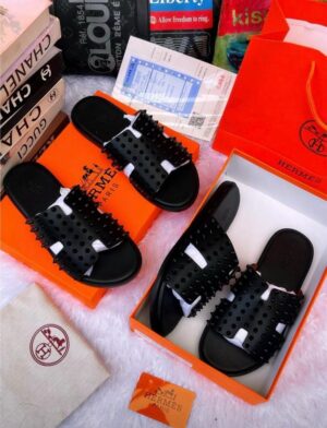 Studded Hermes-style slides