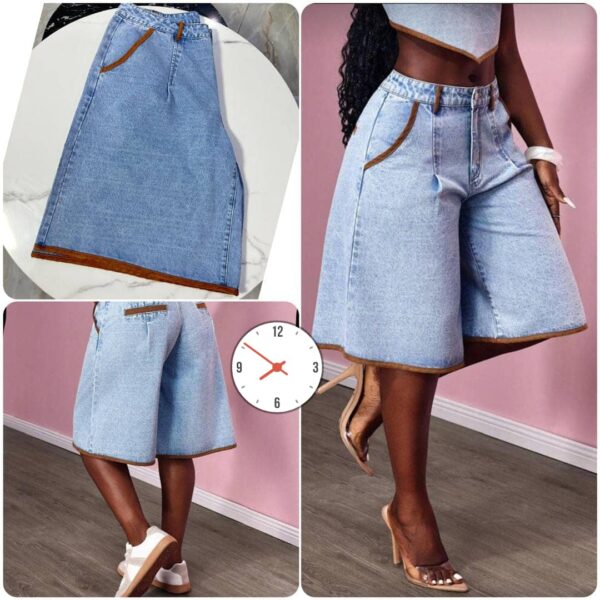 Denim wide-leg shorts