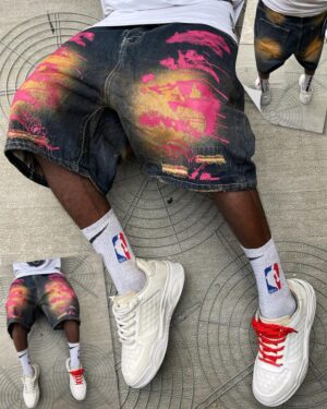 Paint Splash Denim Shorts