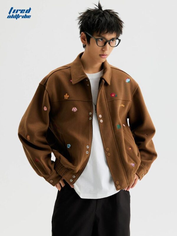 Brown Embroidered Casual Jacket / Bomber Jacket