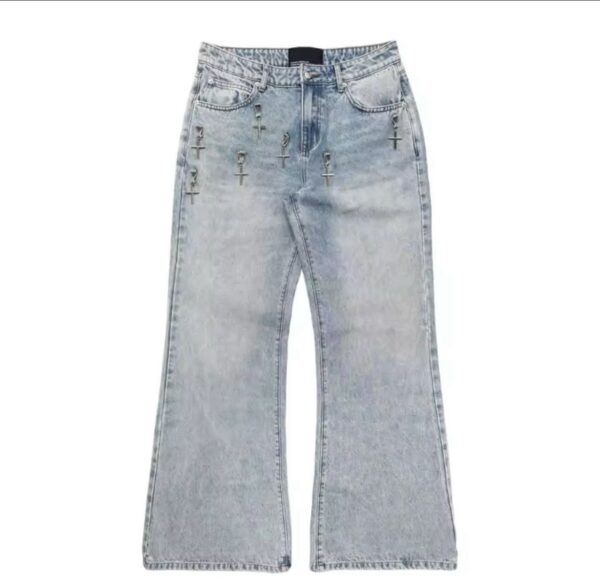 Cross Charm Flared Jeans (Light Blue)