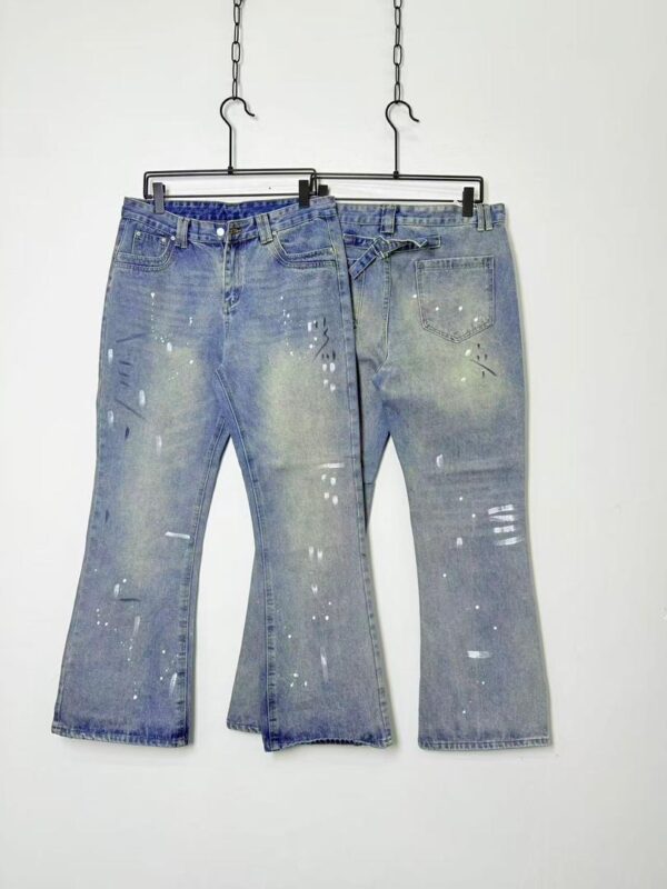 Light Blue Paint-Splatter Wide-Leg Jeans